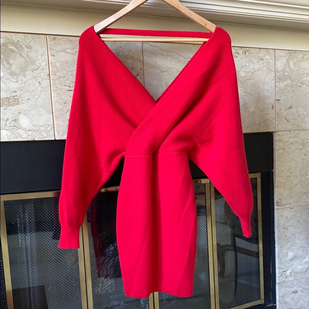 Red Long Sleeve Sweater Dress